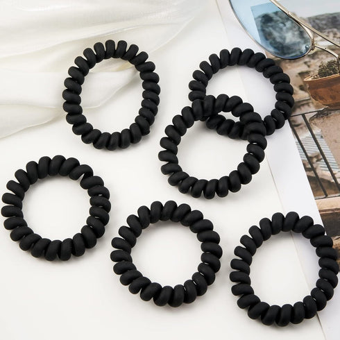Spiral Coil Hair Ties for Women, Matte Black, 12 Pcs No Crease Ponytail Holders for Thick and All Hair Types