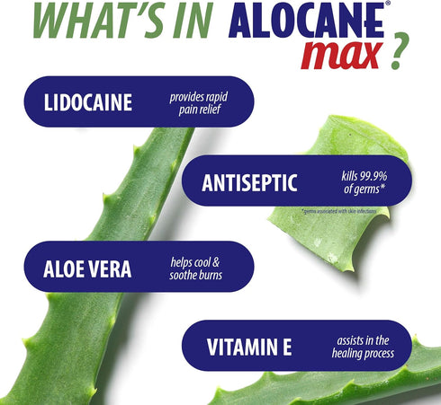 Alocane Max Emergency Burn Gel - 4% Lidocaine Hydrochloride, Maximum Strength Relief for Sunburns, 4 Fl Oz