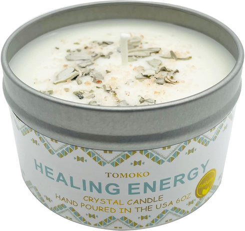 Healing White Sage Candle with Sage Leaf, Himalayan Crystal Salt & Essential Oils