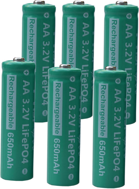 AA 3.2V Lithium Iron Phosphate 650mAh Solar Battery, Rechargeable for Garden Solar Light (6-Pack)