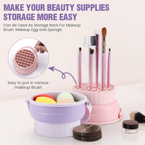 Makeup Brush Cleaner Mat, 3 in 1 Silicone Bowl, Cosmetic Brushes Cleaning Tool & Organizer (Purple)