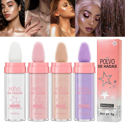 URQT 4 Color Polvo De Hadas Fairy Dust Highlight Patting Powder, Full Body Contouring and Clavicle Pearlescent Powder