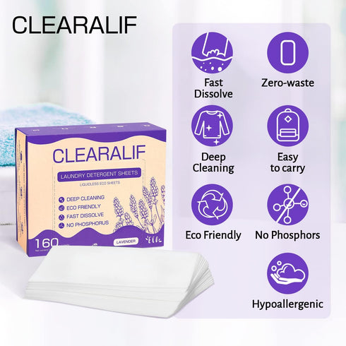 CLEARALIF Laundry Detergent Sheets, 80 Sheets (Up to 160 Loads) | Lavender - Eco Friendly for Apartments, Dorms