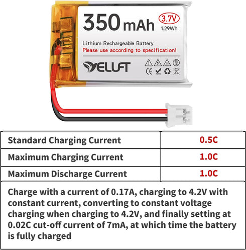 YELUFT 2pcs 3.7V 350mAh 1S 1C 702030 PH2.0 Lithium Polymer Battery Rechargeable Batteries with Protective Board