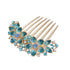 Women Rhinestone Inlaid Flower Hair Comb, Hairpin Barrette Accessory, Perfect Mother's Day Gift (Blue)