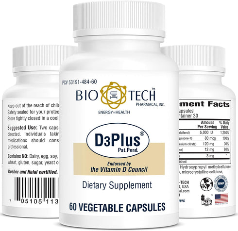 Bio-Tech Pharmacal D3 Plus | 60 Count | Vitamin D Supplement