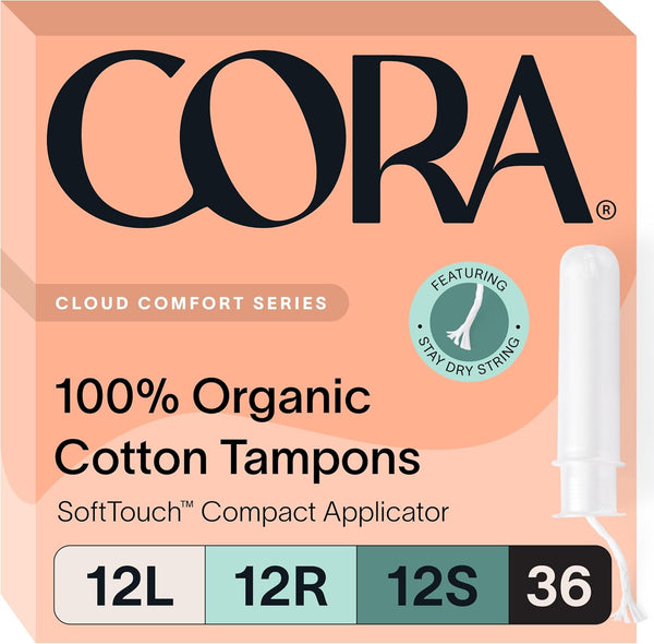 Cora Organic Tampons Multipack (12 Light, 12 Regular, 12 Super Tampons)