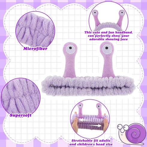 Sibba Face Wash Headband - Purple Snail Headband, Cute Cartoon Coral Fleece for Makeup & Skincare