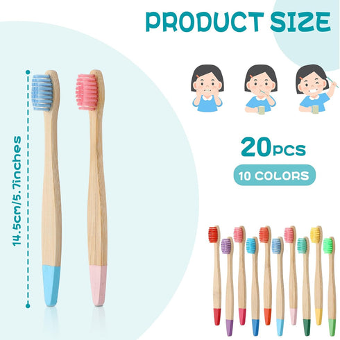 20 Pieces Kids Bamboo Toothbrushes, Soft Bristles, Manual Travel Toothbrushes for Children, 5.7 Inch, Individually