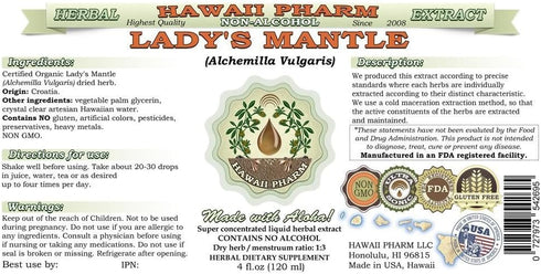 Lady's Mantle Alcohol-Free Liquid Extract - 2 oz Organic Herbal Supplement by Hawaii Pharm