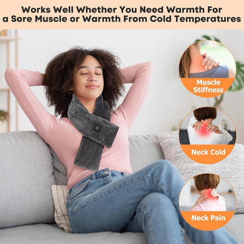 Neck Heating Pad Cordless, Rechargeable Heated Scarf with 5000mAh Power Bank for Neck Pain Relief, Grey
