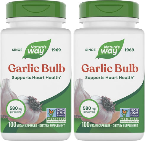 Nature's Way Garlic Bulb, Supports Heart Health*, 100 Vegan Capsules (Pack of 2)