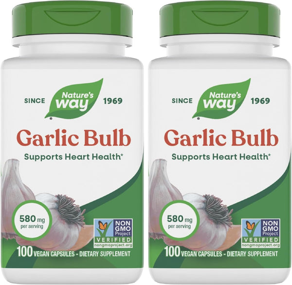 Nature's Way Garlic Bulb, Supports Heart Health*, 100 Vegan Capsules (Pack of 2)
