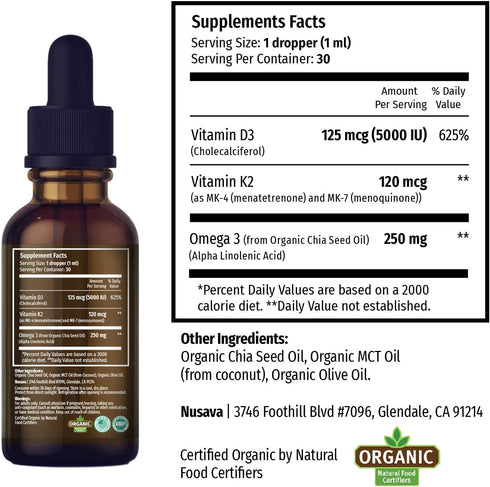 (4 Pack) Organic Vitamin D3 K2 Drops w MCT Oil Omega 3, 5000 IU, Maximum Strength Liquid for Immune Support