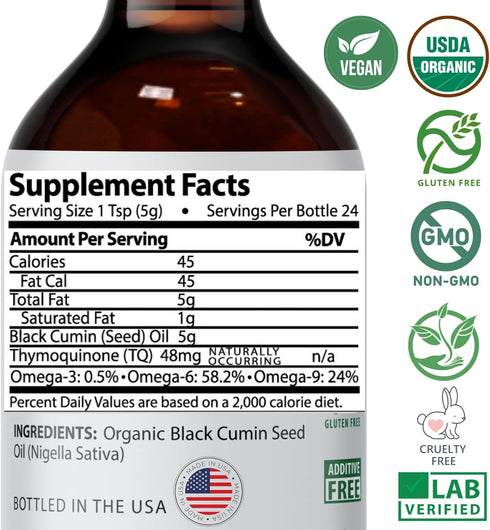 Mother Nature USDA Organic Black Seed Oil, Cold Pressed, 4oz for Immune and Joint Support