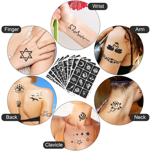 Tattoo Stencils For Kids Teens Adults - 24 Sheets Henna Tattoo Stencil Kit with 400 Designs
