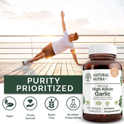 Natural Nutra High Allicin Garlic Supplement - 500mg, 60 Vegan Tablets, Supports Immune System, Heart Health, Better
