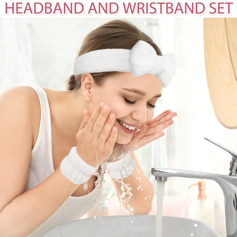 Fmeida Spa Headband and Wristband Set - Light Blue, 3 Pack Spa Night Essentials for Women