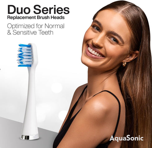 AquaSonic Duo Series Replacement Brush Heads for Normal & Sensitive Teeth | Compatible with Duo Series Toothbrush