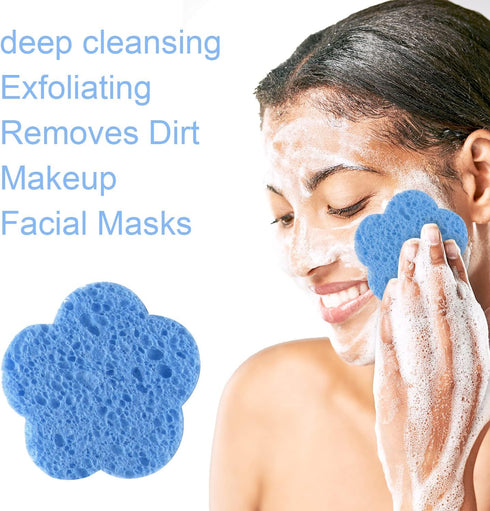50-Count Facial Sponges, Compressed Natural Cleansing Sponges, Cute Flower Shape, Exfoliating & Reusable, Best Makeup