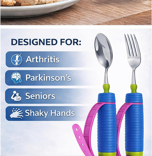 JHNGYJY 360 Adaptive Utensils for Arthritis, Parkinsons & Hand Tremors Rotating Weighted Fork and Spoon with Adjustable