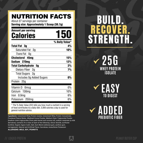 Ryse Loaded Protein Powder | 25g Whey Protein Isolate & Concentrate with Prebiotic Fiber & MCTs | Low Carbs & Low Sugar
