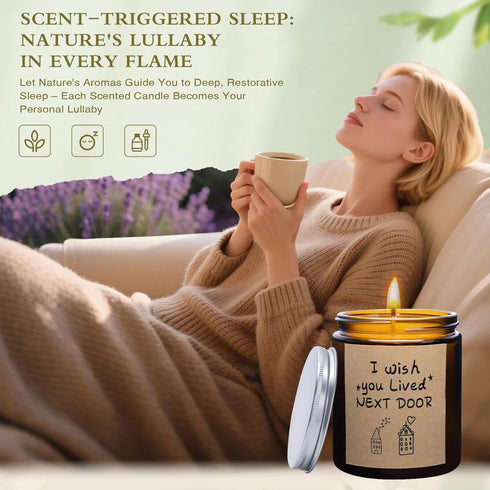 Set-I 7.05oz Rancco Scented Candle Gift Wish You Lived Next Door - Lavender Jar Candles for Women, Best Friends