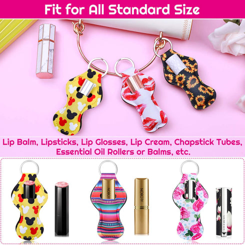 shynek Chapstick Holder Keychain - 40Pcs Lip Balm Holder Keychain Set (Neoprene, Multicolor, Portable for Women)