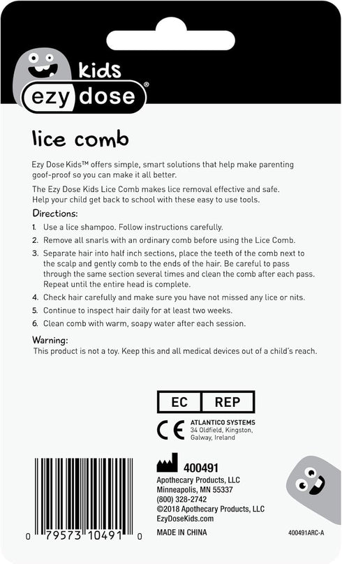 EZY DOSE Kids Lice Comb, Effective for Head Lice, Eggs and Nit Removal, Safe for All Hair Types, Blue, BPA Free