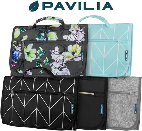 PAVILIA Hanging Toiletry Bag for Women Men, Waterproof Travel Kit Organizer, Roll Up Makeup Bag Accessories (Teal