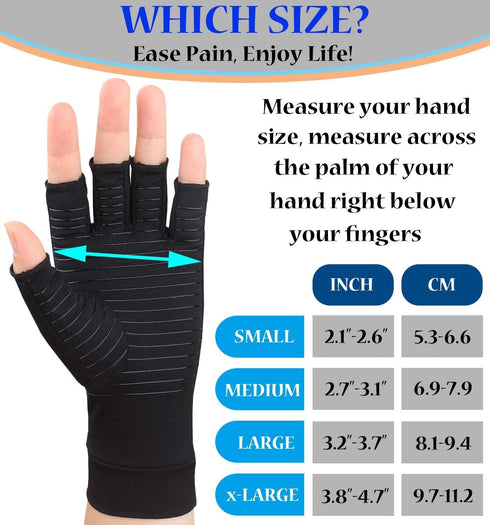 2 Pairs Copper Arthritis Gloves - Compression Gloves for Arthritis Pain Relief Rheumatoid Osteoarthritis Carpal Tunnel, Fingerless Copper Gloves for Typing, Daily Work - for Women Men Black (Medium)