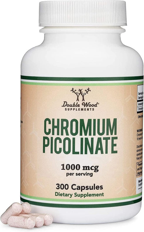 Chromium Picolinate 1000mcg for Healthy Weight Management, 300 Vegan Safe Capsules, Non-GMO, Gluten Free