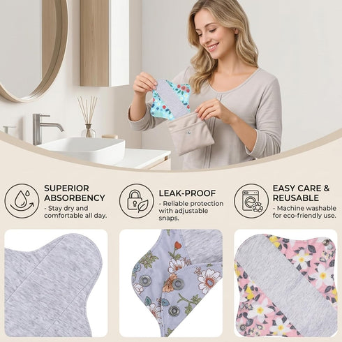 Nouysoc 6 7in PCS Reusable Incontinence Pads, Reusable Incontinence Pads for Women, Washable Waterproof Pads, Menstrual