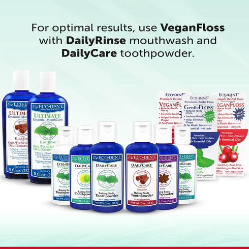 Eco-Dent VeganFloss Dental Floss, Waxed, Cranberry-Aloe, 100 Yds, Recyclable Cardboard Packaging, Pack of 6