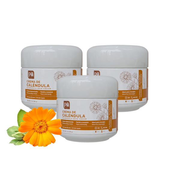 Pili Natural Calendula Cream, Hydrating Moisturizer for Dry Skin, Soothing Face and Body Cream, 3 pack