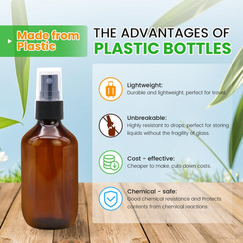 SYNTECSO 12 Pack 2oz Amber Plastic Spray Bottles, Fine Mist Spray Bottles for Essential Oils & Cleaning