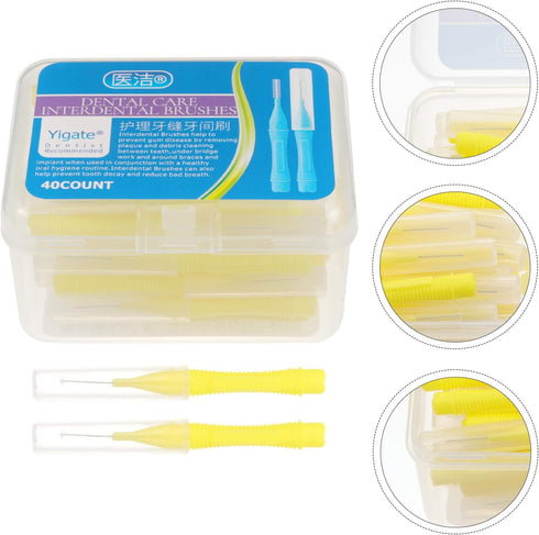 EXCEART 40pcs Interdental Picks Dental Brush Picks, Yellow 0.4mm Dental Floss Cleaners