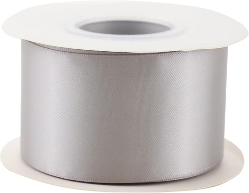Silver Ribbon 2 Inch Double Face Satin Ribbon 25 Yards for Gift Wrapping, Wedding Decor, Baby Shower Decorations