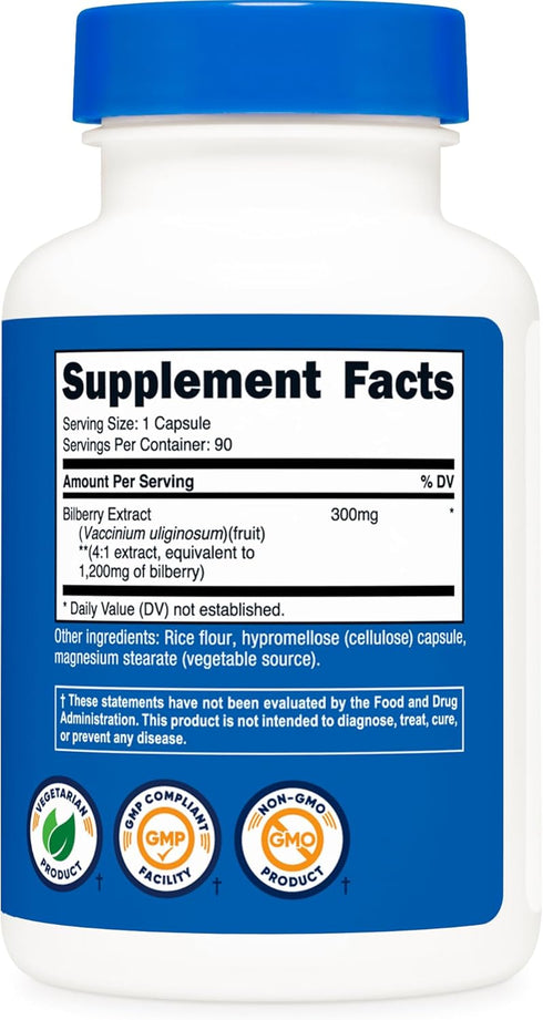 Nutricost Bilberry Capsules 1200mg Equivalent, 90 Vegetarian Capsules, Gluten Free and Non-GMO