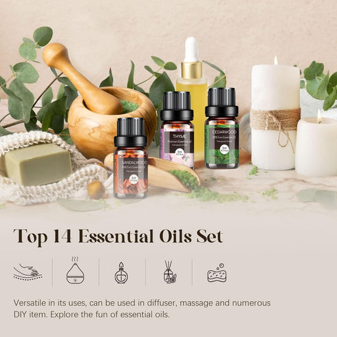Set 14 (5ml) Woody & Herbal Essential Oils - TOP Fragrance Oil for Diffusers, Aromatherapy, Candle Making - Sandalwood