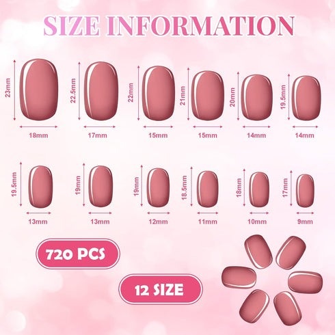 Honoson 720 Pieces Short False Nails - Medium Square Artificial Fake Nails Full Cover Glossy Press on Nails Tips for