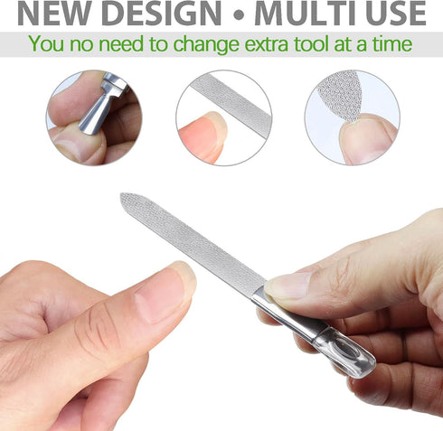Metal Nail File for Natural Nails, 2 Pack Double Ended Emery Board for Fingernail and Thick Toe Nails, Professional Kit