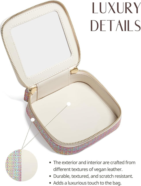 Small Clear Cosmetic Bag for Purse, Cute Leather Makeup Case, Waterproof Zippered Toiletry Organizer for Women