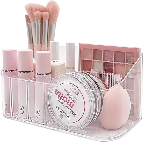 SUNFICON Makeup Tray Holder Organizer Cosmetic Display Case Tabletop Desktop Vanity Countertop Bathroom Wall Cabinet Medicine Storage Box 9 Dividers 2 Removable for Womens Ladies Girls Crystal Clear by SUNFICON