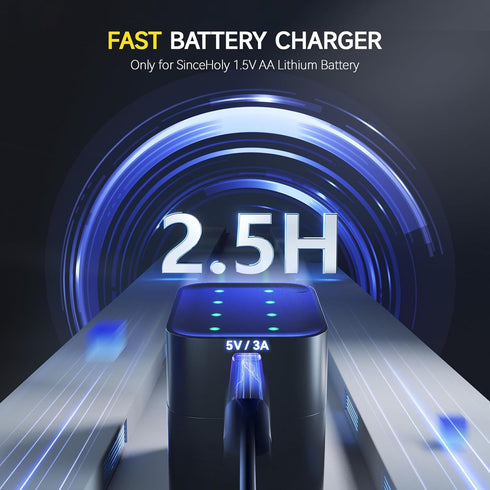 SINCEHOLY 8 Pack 1.5V 3600mWh 2000+ Rechargeable Lithium AA Batteries with Fast Charger, High Power Double A Batteries