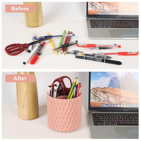 Makeup Brush Holder Organizer, 360° Rotating Multi-Functional Pen Holder for Vanity Storage (Pink)
