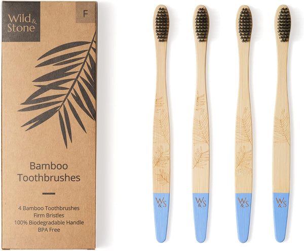 Wild & Stone | Firm Bristle Organic Bamboo Toothbrush | Four Handle Patterns | Firm