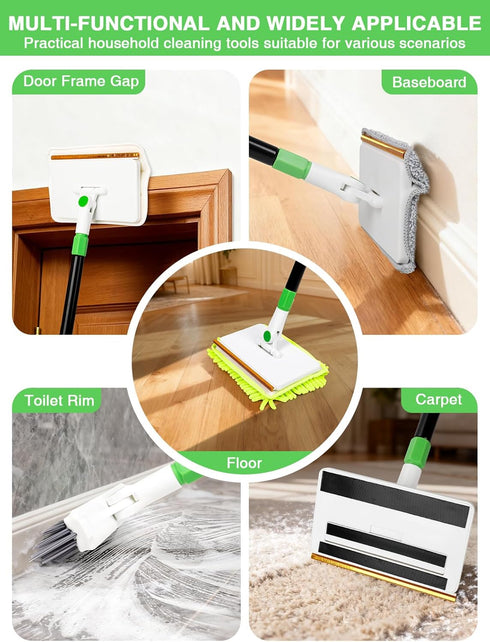 Nicecastle 4-in-1 5 1 Baseboard Cleaning Tool with Handle Reusable Pads Stiff Bristle Brush Carpet Rake for Pet Hair