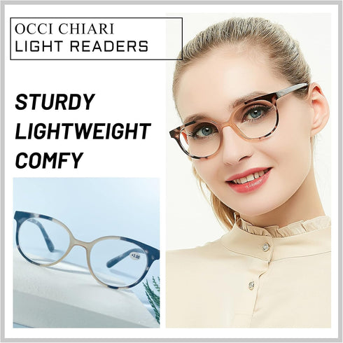 OCCI CHIARI Stylish Round Reading Glasses for Women, Reader 1.0 to 6.0 (Brown, 225)