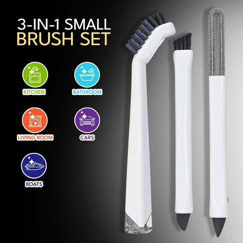The Crown Choice Small Cleaning Brush Set 3pcs—Household Cleaning Brush Set—2 Scrub Brushes for Cleaning & Silicone Tipped Scrub Brush—Clean Bathroom/Shower/Tile/Kitchen/Floor/Bathtub by The Crown Choice